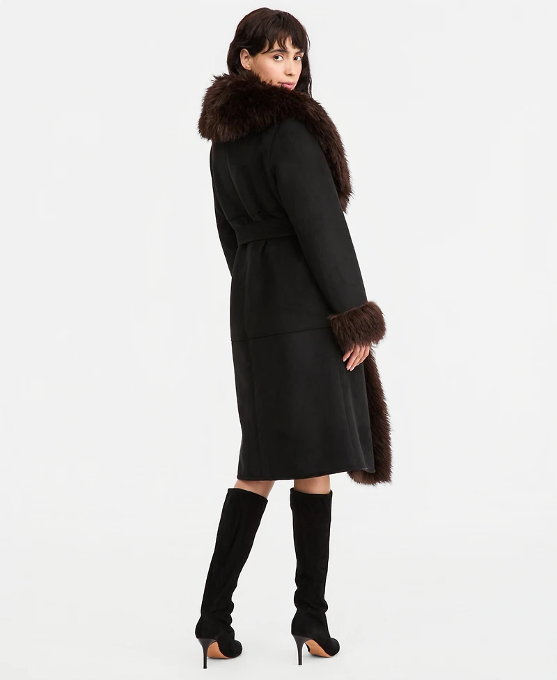 Avec Les Filles Women's Faux-Fur-Shawl-Collar Faux-Shearling Coat
