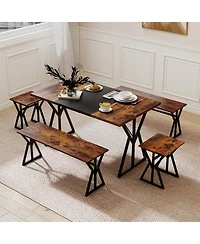 Slickblue 5 Piece Dining Room Set Rectangular Table 2 Benches 2 Stools