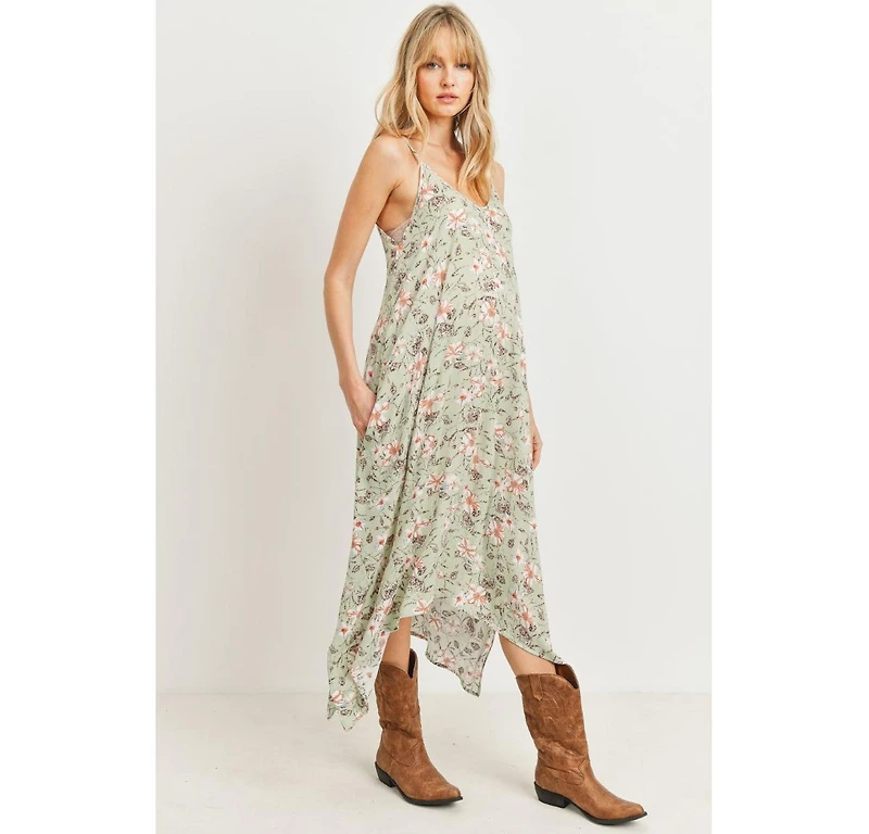Hello Miz Maternity Floral V-Neck Spaghetti Strap Midi Dress with Pockets