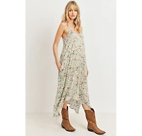 Hello Miz Maternity Floral V-Neck Spaghetti Strap Midi Dress with Pockets