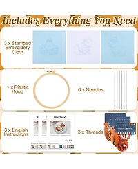 Gnuadz 3 Sets Capybara Embroidery Kit Beginner Needlepoint Hoop Thread Instruction