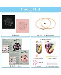 Gnuadz 2 Set Embroidery Kit Beginners Floral Cross Cloth Hoops Threads