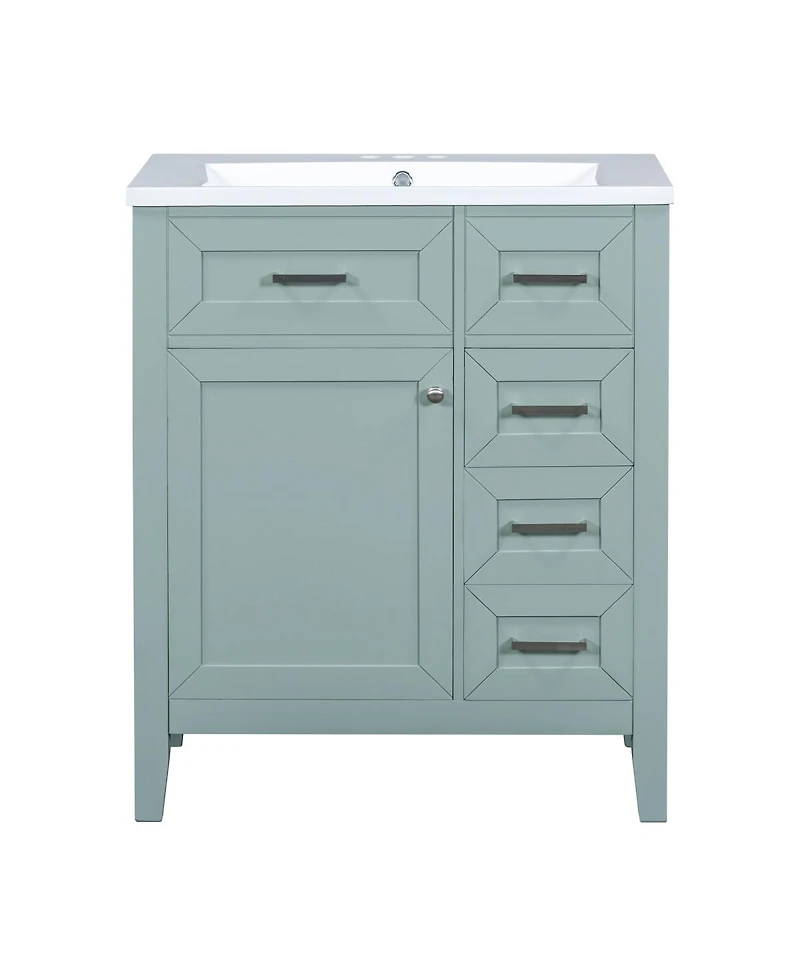Sillysis 30 Inch Modern Bathroom Vanity with Ceramic Sink, Solid Wood, Multiple Drawers and Door Shelf for Stylish Bath