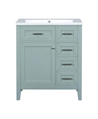Sillysis 30 Inch Modern Bathroom Vanity with Ceramic Sink, Solid Wood, Multiple Drawers and Door Shelf for Stylish Bath