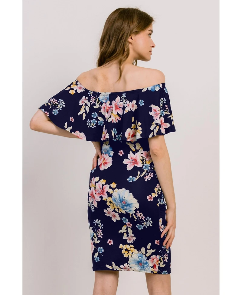 Hello Miz Maternity Off-the-Shoulder Floral Ruffle Bodycon Dress