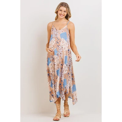 Hello Miz Maternity Floral Midi Dress with Spaghetti Strap and Pockets