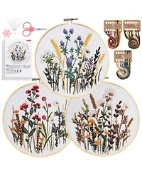 Gnuadz 3 Pack Embroidery Kit Beginners Stamped Flower Pattern Video Tutorial