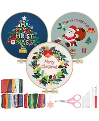 Gnuadz Christmas Embroidery Kit Adults 3 Sets Hoops Threads