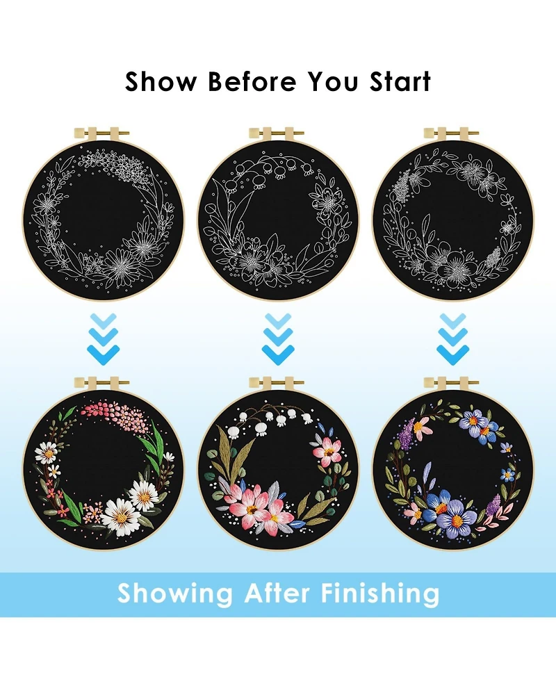 Gnuadz 3 Sets Embroidery Kit Floral Cross Stitch Hoops Threads Craft Lover Hand Garlands