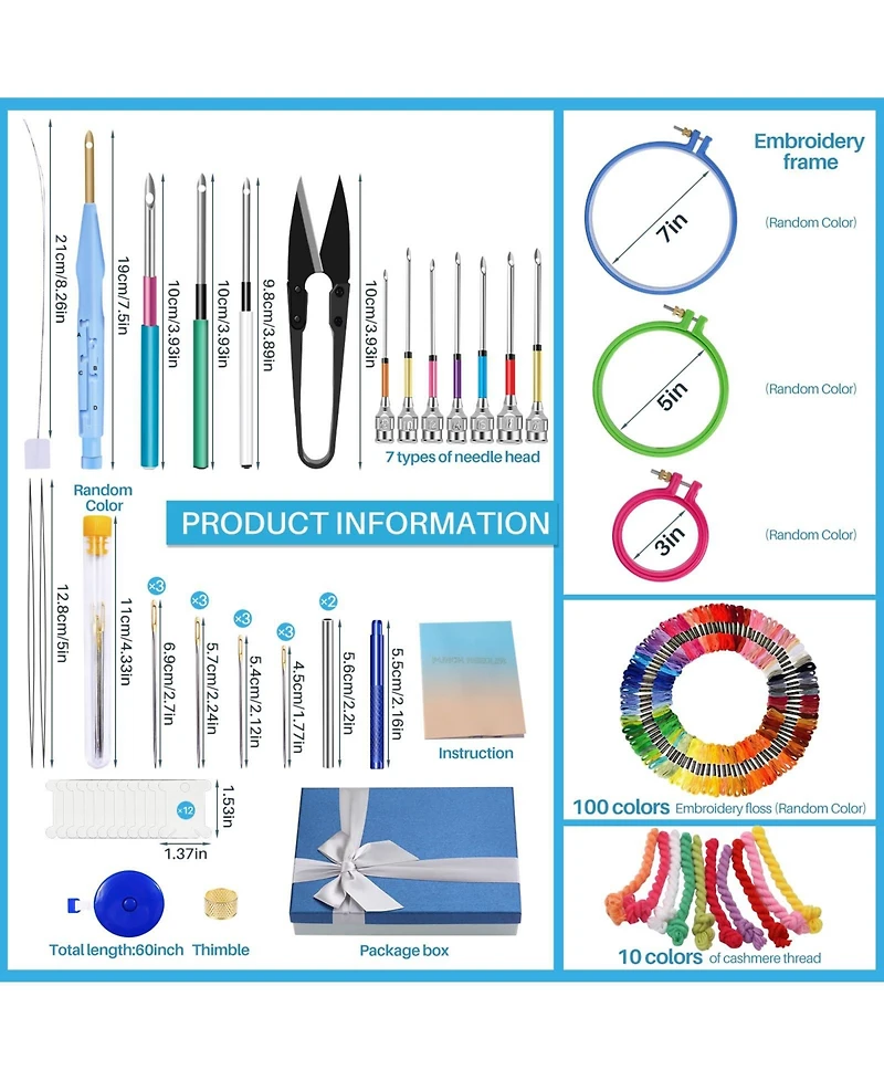 Gnuadz 156 Punch Needle Embroidery Kit Beginner Floss 100 Colors