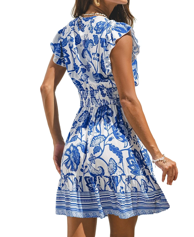 Cupshe Women's Summer Blossom Ruffle Mini Beach Dress