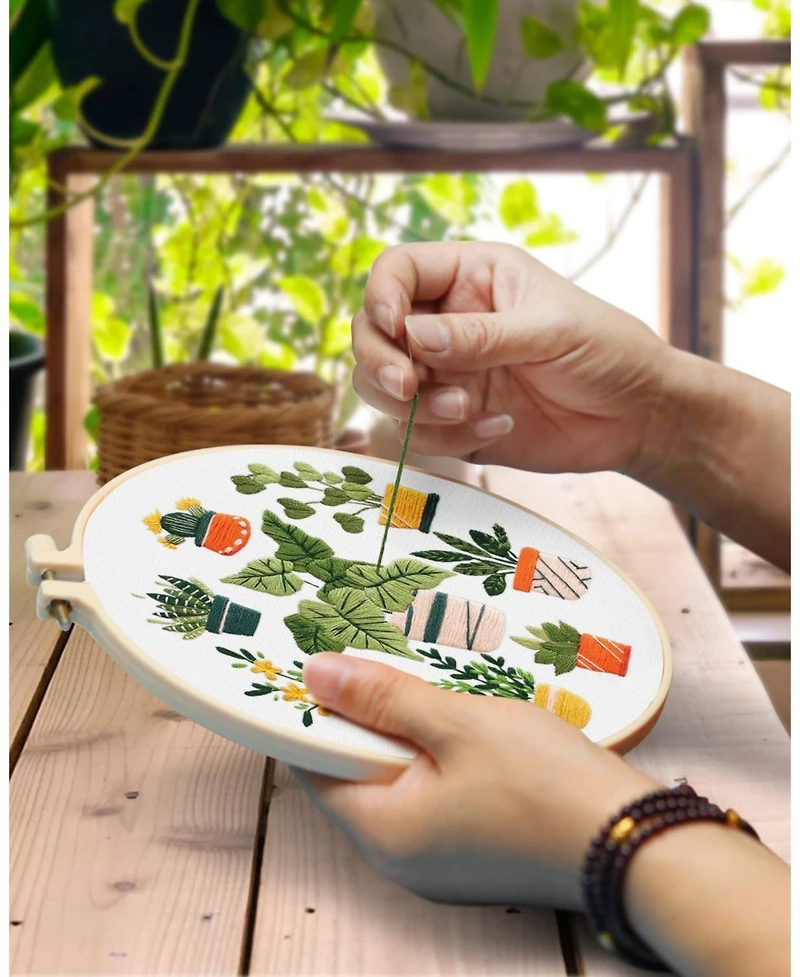 Gnuadz 3 Pack Embroidery Kit Adult Diy Stamped Patterns Plants