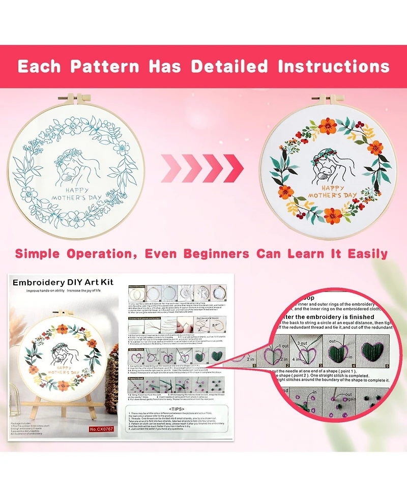 Gnuadz 4 Sets Mom Embroidery Kit Beginners Flower Cross Stitch Gift