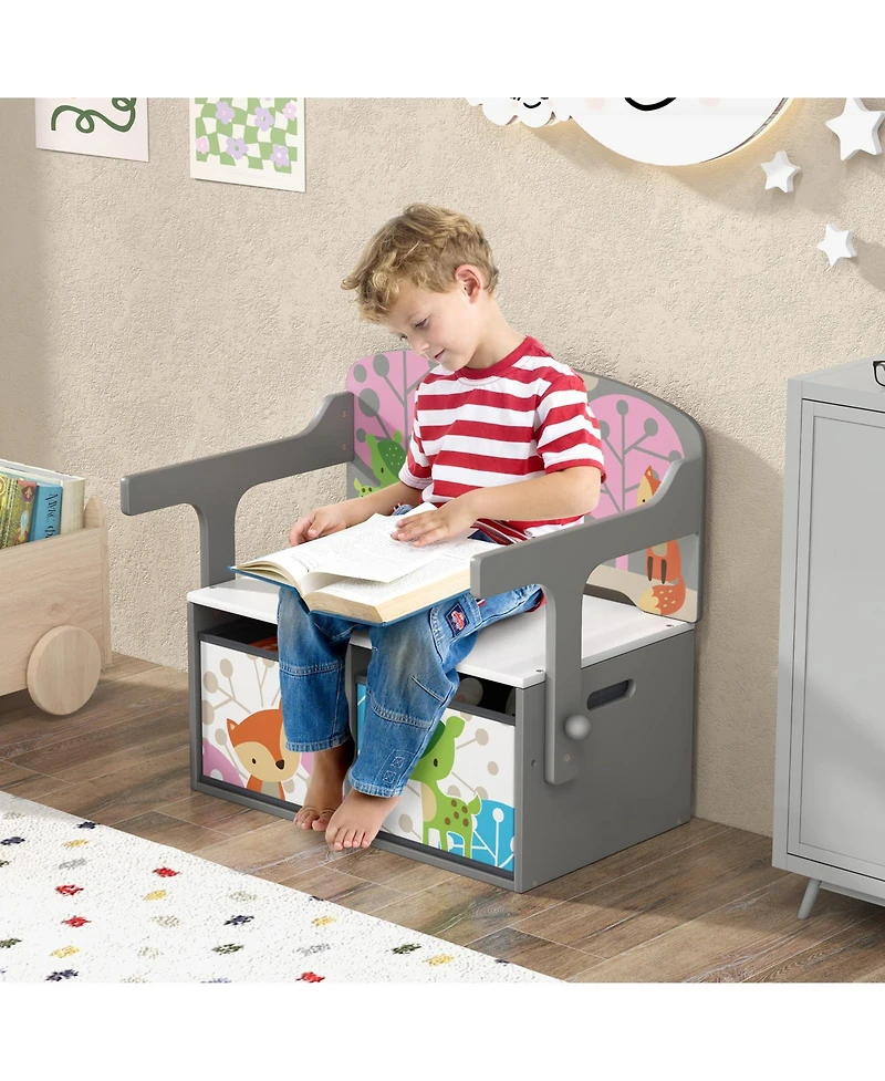 Gouun 3-in-1 Kids Convertible Activity Bench with 2 Removable Fabric Bins