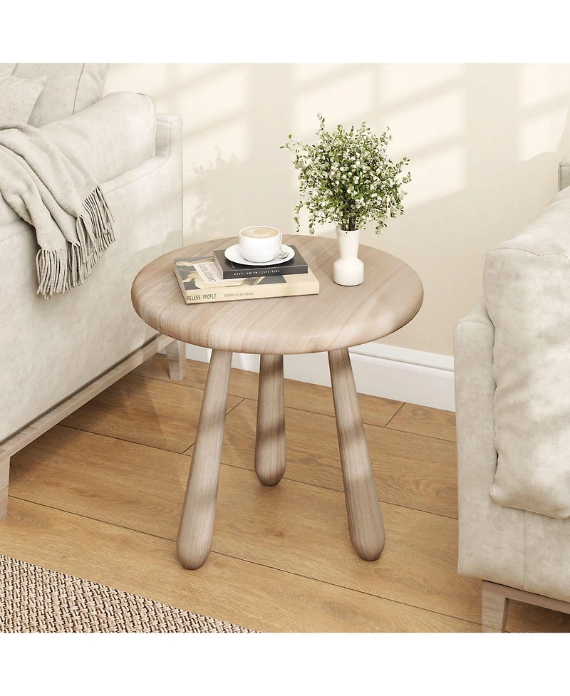 Gymax 18'' Round End Table Outdoor Mahogany Wood Side Table with Thickened Board