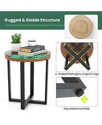Gymax 20'' Round Teak Wood End Table Solid Live Edge Outdoor Side Table with Mahogany Base