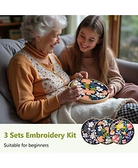 Gnuadz 3 Pack Embroidery Kit Beginners Needlepoint Cross Stamped Petal Pattern Video Tutorial
