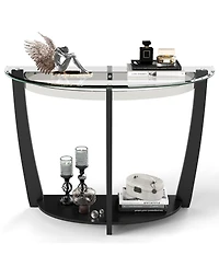 Slickblue Clear Tempered Glass Console Table with 2 Tier Design and Open Storage Shelf