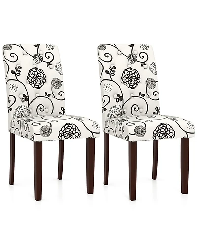 Slickblue Wooden Dining Chair Set of 2 with Button Tufted Fabric Upholstery and High Curved Backrest