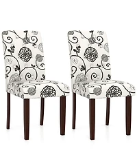 Slickblue Wooden Dining Chair Set of 2 with Button Tufted Fabric Upholstery and High Curved Backrest