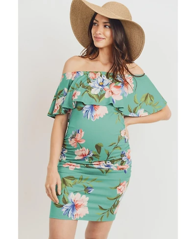 Hello Miz Maternity Floral Off-the-Shoulder Ruffle Bodycon Dress