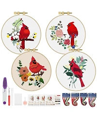 Gnuadz 4 Sets Embroidery Kit Animal Cross Cloth Hoops Threads Craft Hand