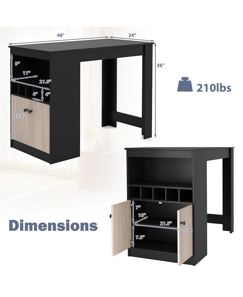 Slickblue Home Bar Table with Wine Rack and Storage Cabinet, Space Saving Kitchen Furniture