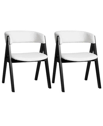Slickblue Set of 2 Wooden Dining Chairs with Sherpa Upholstery, Mid Century Modern Kitchen