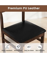 Slickblue Set of 2 Dining Chairs with Pu Leather Cushion Seat and Solid Rubber Wood Frame