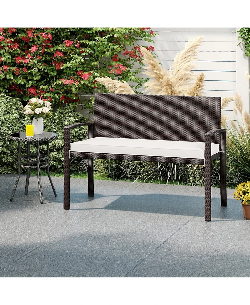 Gouun Outdoor Seating Bench Wicker 2-Person 22-Inch