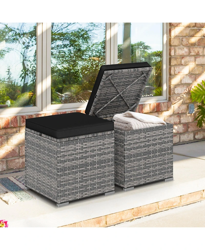Gouun Patio Ottoman Set of 2 Wicker with Removable Cushion