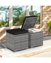 Gouun Patio Ottoman Set of 2 Wicker with Removable Cushion
