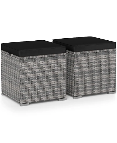 Gouun Patio Ottoman Set of 2 Wicker with Removable Cushion