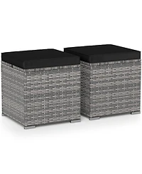 Gouun Patio Ottoman Set of 2 Wicker with Removable Cushion