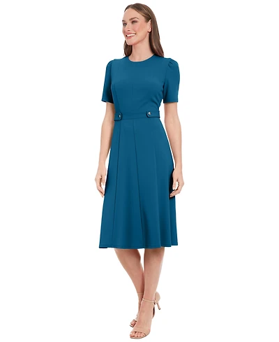 London Times Women's Side Tab Crew Neck Dress