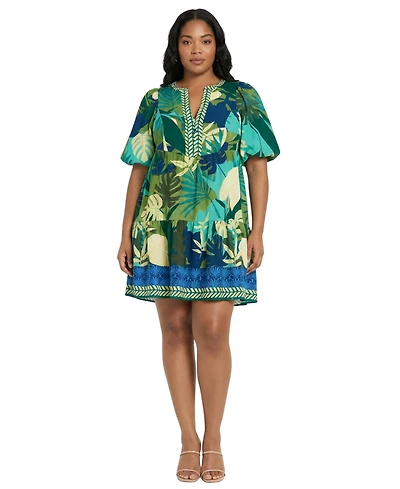 London Times Plus Printed Puff Short-Sleeve Dress