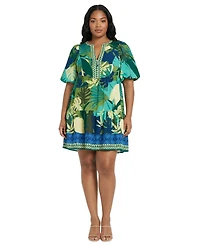 London Times Plus Printed Puff Short-Sleeve Dress
