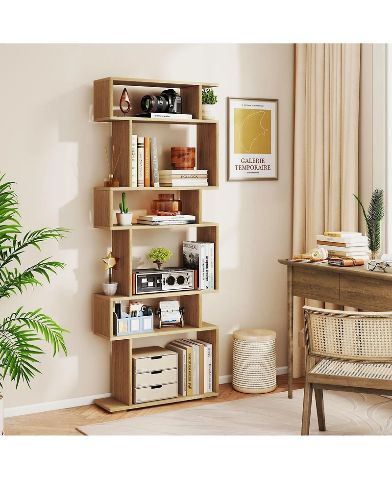 Gymax 2- Piece 6-Tier Bookshelf with 2 Anti-Tipping Kits Wooden Display Shelf for Home Office