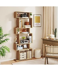 Gymax 2- Piece 6-Tier Bookshelf with 2 Anti-Tipping Kits Wooden Display Shelf for Home Office