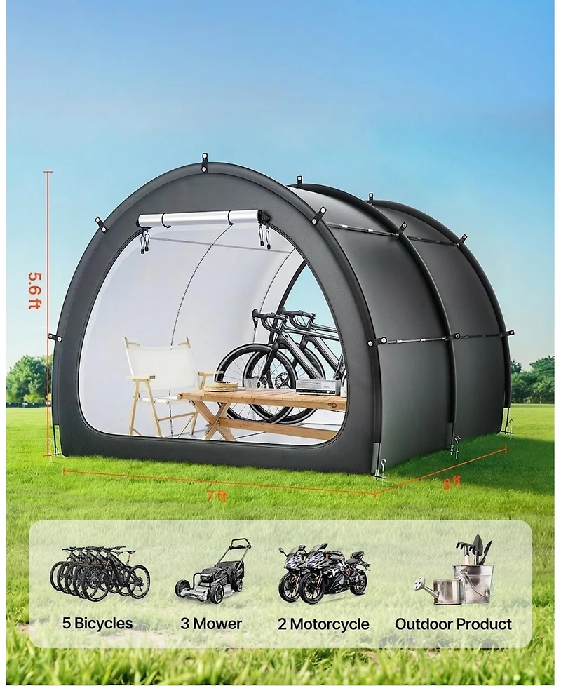 Gouun Outdoor Bike Storage Tent for 5+ Bikes, Waterproof Fan-Shaped Cover with Ventilated Window