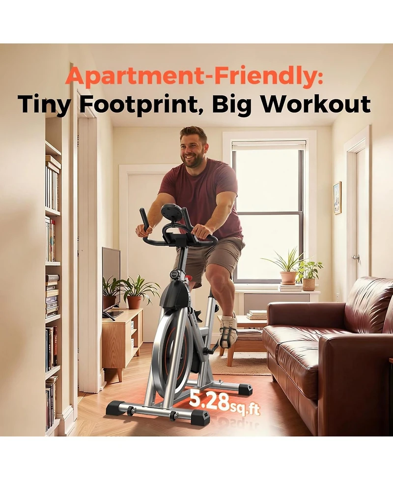 Fed Fitness Friction 1.0 Stationary Bike, 300lb Capacity Brake Pad Exercise Bike with App, Tablet Holder and Fitness Courses for Home Workout