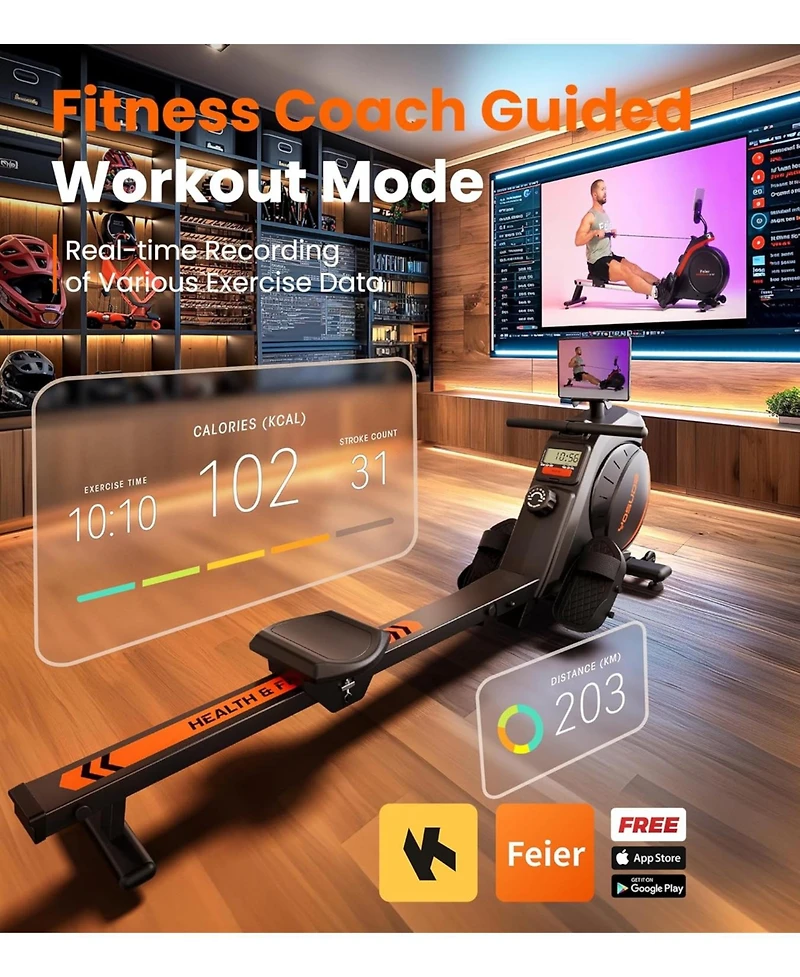 Fed Fitness Magnetic Rowing Machine for Home, Bluetooth and App Supported, for Beginners to Athletes with Comfortable Seat and Digital Monitor