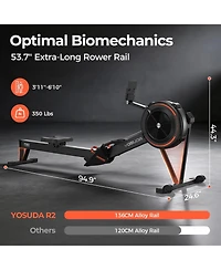 Fed Fitness Adjustable Air Resistance Rowing Machine for Home Use, Self-Powered Rower with 53.7'' Rail, Ergonomic Comfort Seat and Easy Storage