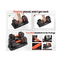 Fed Fitness 5LB to 25LB Adjustable Dumbbell Set Pair, 5-Level Weights Anti-Slip Grip, Home Gym Strength Training