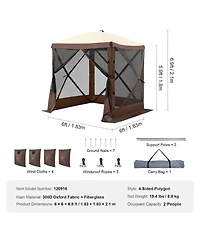 Gouun Pop Up 4-Sided Gazebo Screen Tent 6x6 ft with Mesh Windows, Removable Wind Cloths and Carry Bag