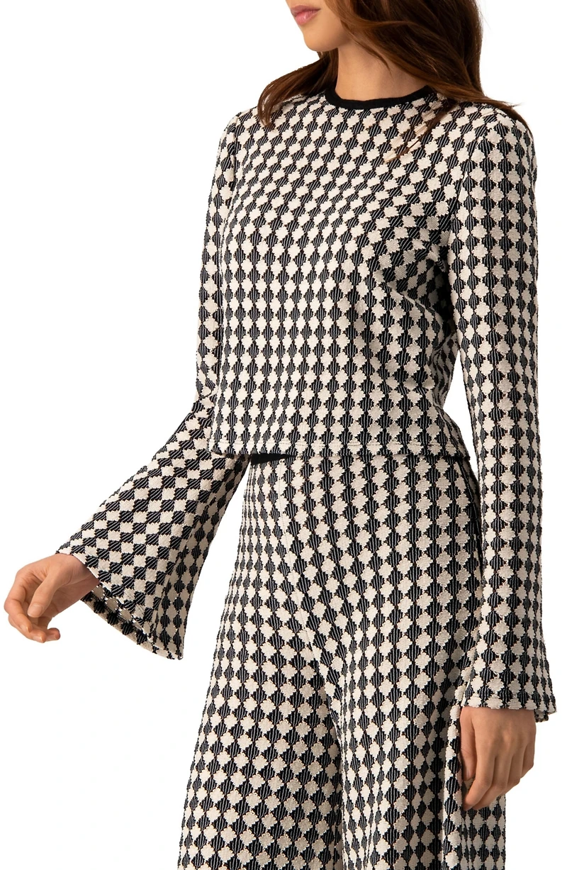 Ivonne Women's Geometric Pattern Sheer Long Sleeve Top