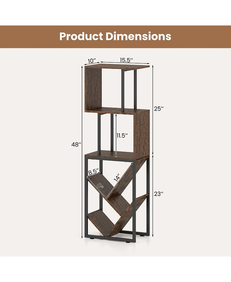 Gymax 2 Piece 6-Tier Bookshelf Industrial S-Shaped Geometric Bookcase with Display Shelves