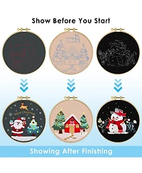 Gnuadz 3 Sets Christmas Embroidery Kit Beginners Cross Stitch Hoops Threads