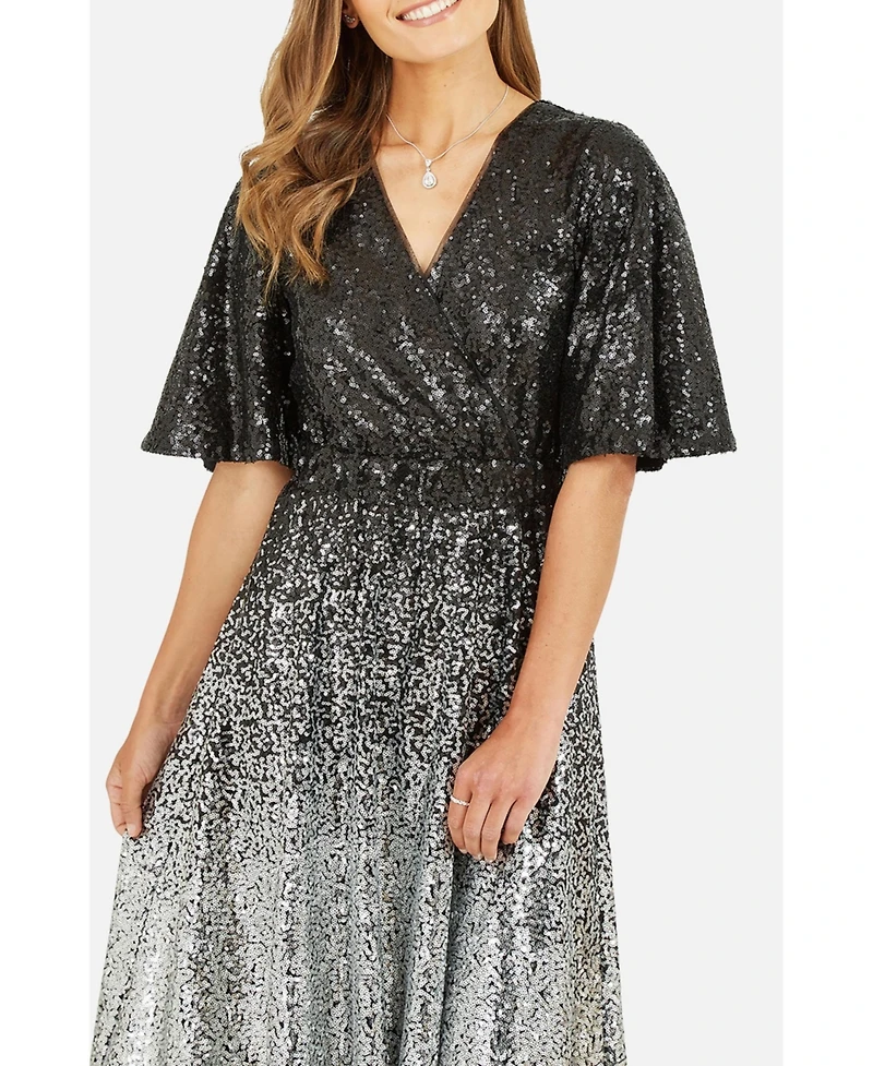 Yumi Women's Ombre Sequin V-Neck Midi Dress