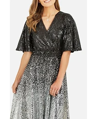 Yumi Women's Ombre Sequin V-Neck Midi Dress